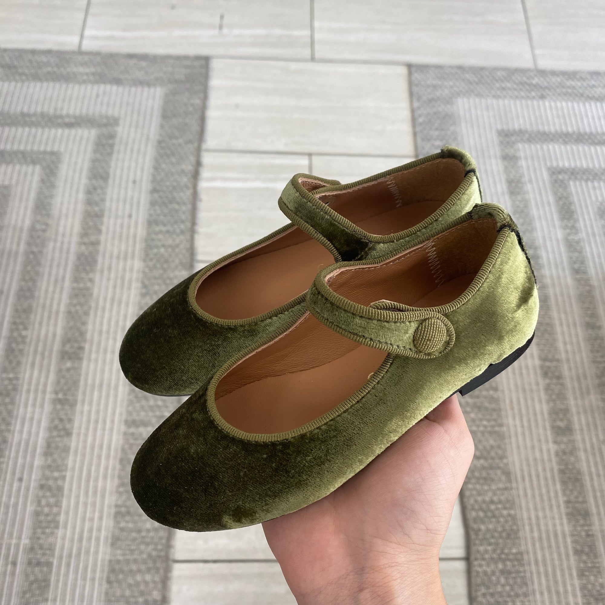 Papanatas Khaki Velvet Mary Jane-Tassel Children Shoes