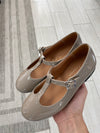 Papanatas Taupe Patent T Strap Mary Jane-Tassel Children Shoes