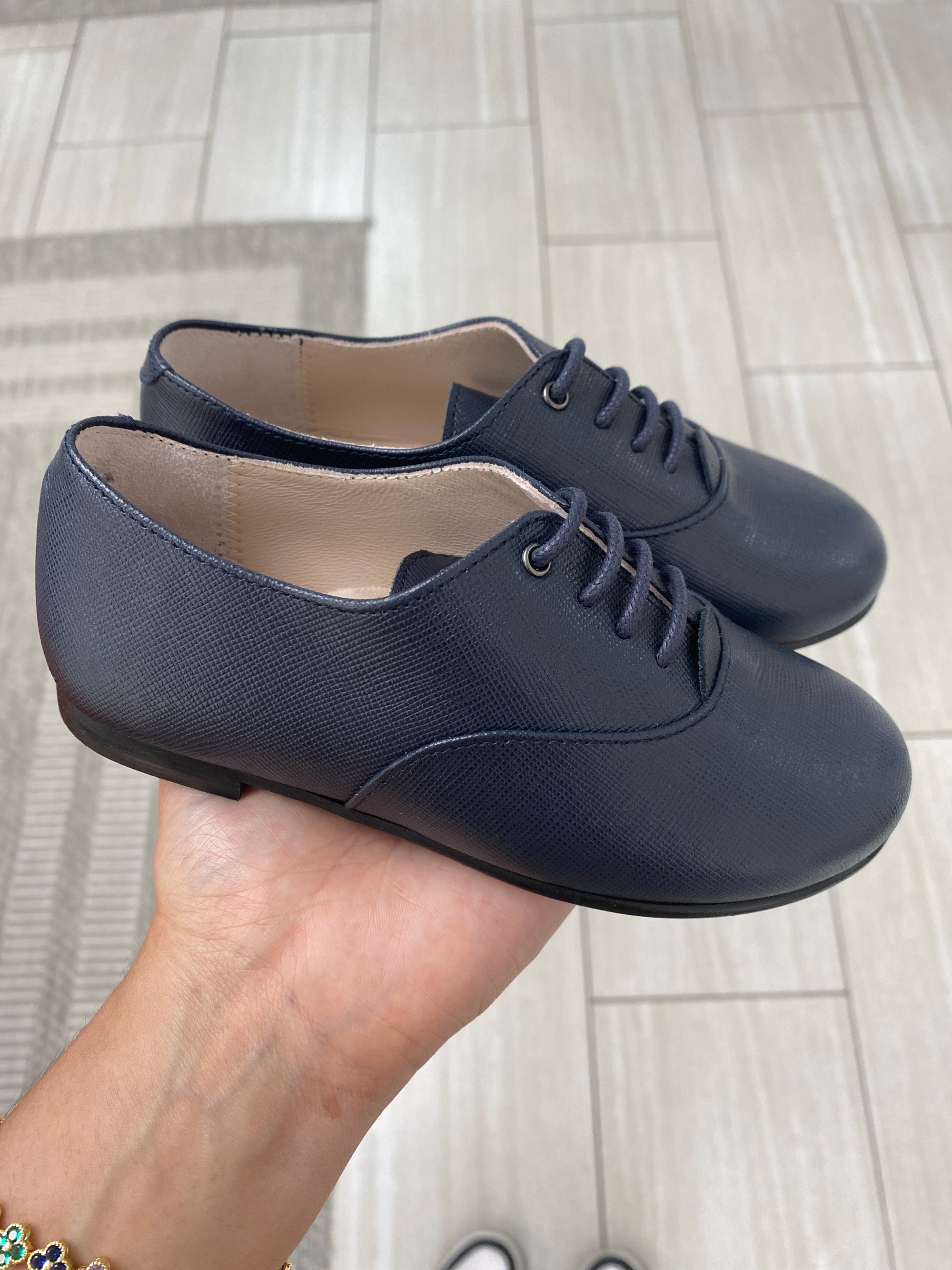 Beberlis Navy Textured Derby-Tassel Children Shoes