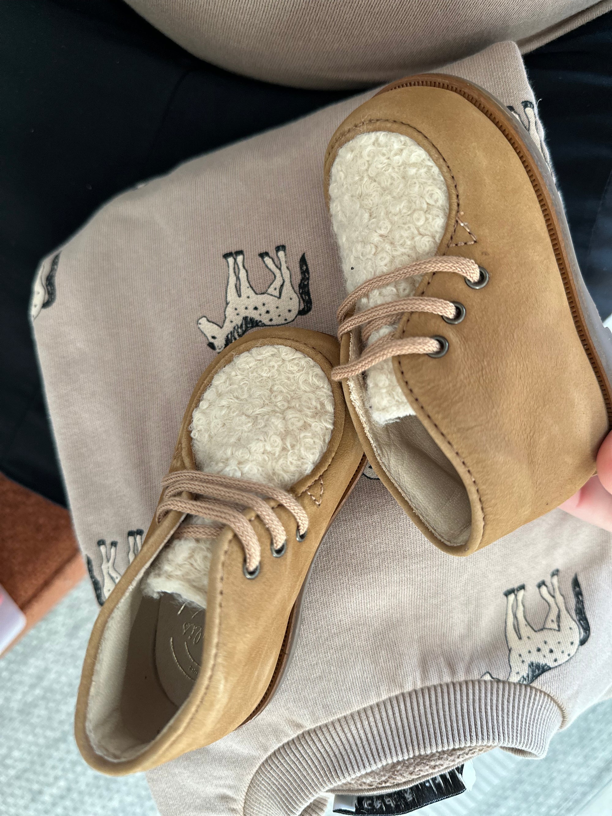 Beberlis Sand and White Shearling Baby Bootie-Tassel Children Shoes