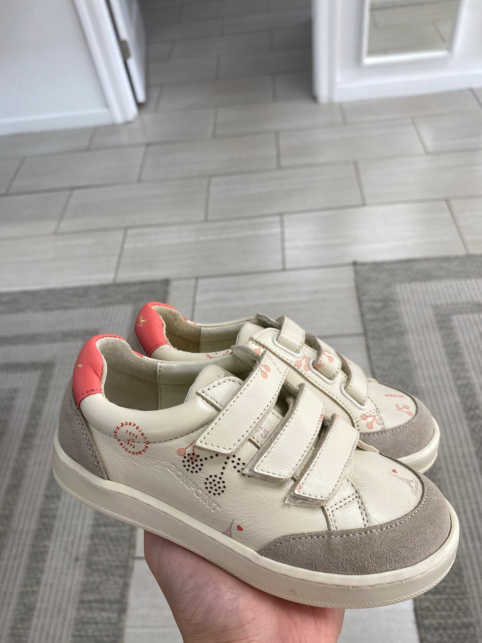 Bonpoint Cherry Print Velcro Sneaker-Tassel Children Shoes