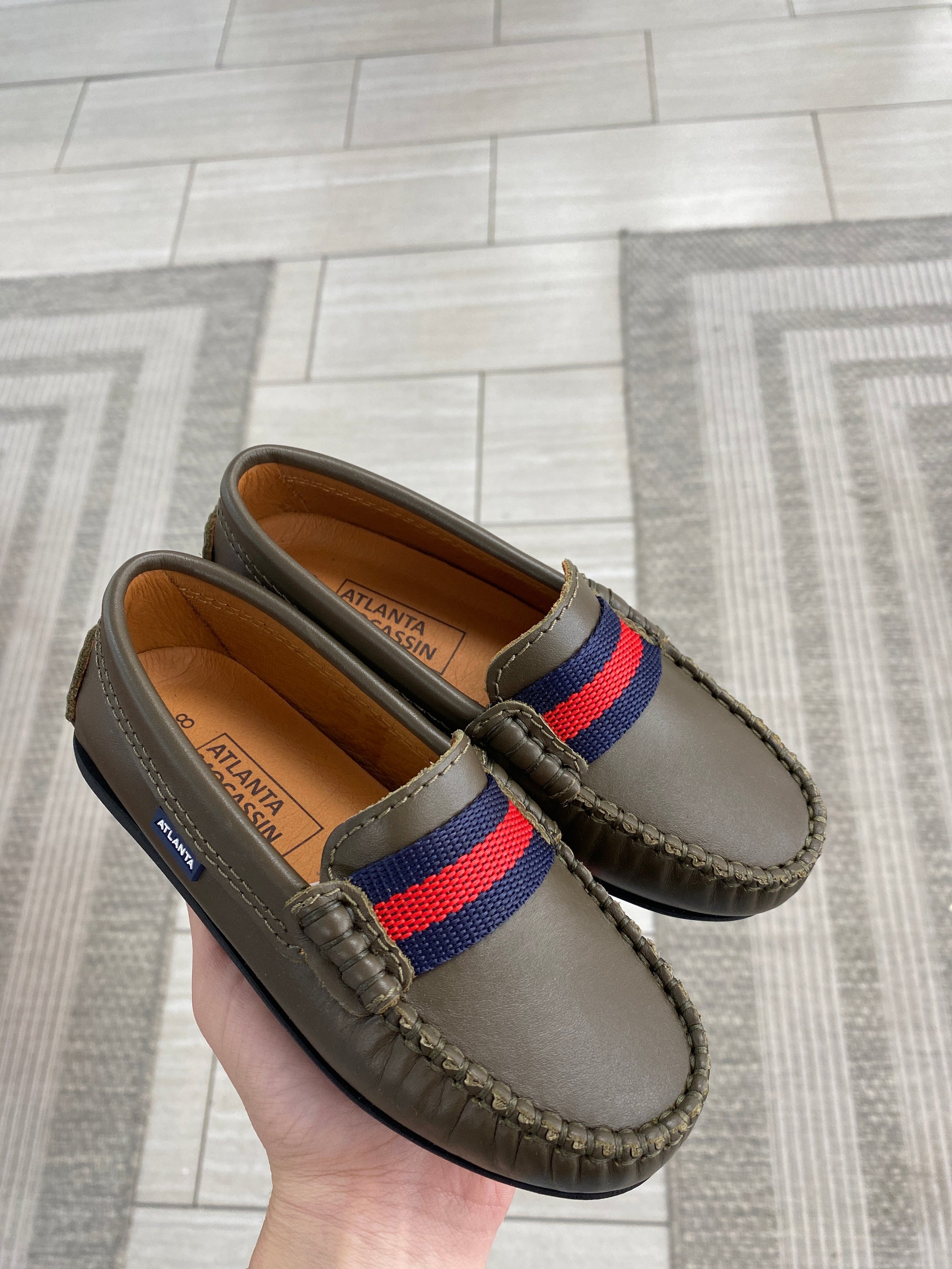 Atlanta Mocassin Olive Ribbon Loafer-Tassel Children Shoes