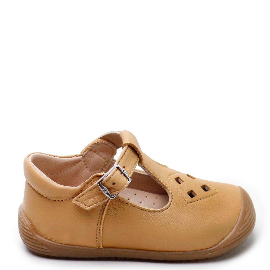 Papanatas Camel Leather T Strap Baby Sneaker-Tassel Children Shoes