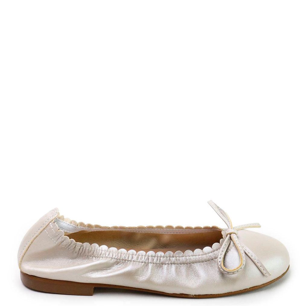 Papanatas Pearl Scalloped Bow Flat-Tassel Children Shoes