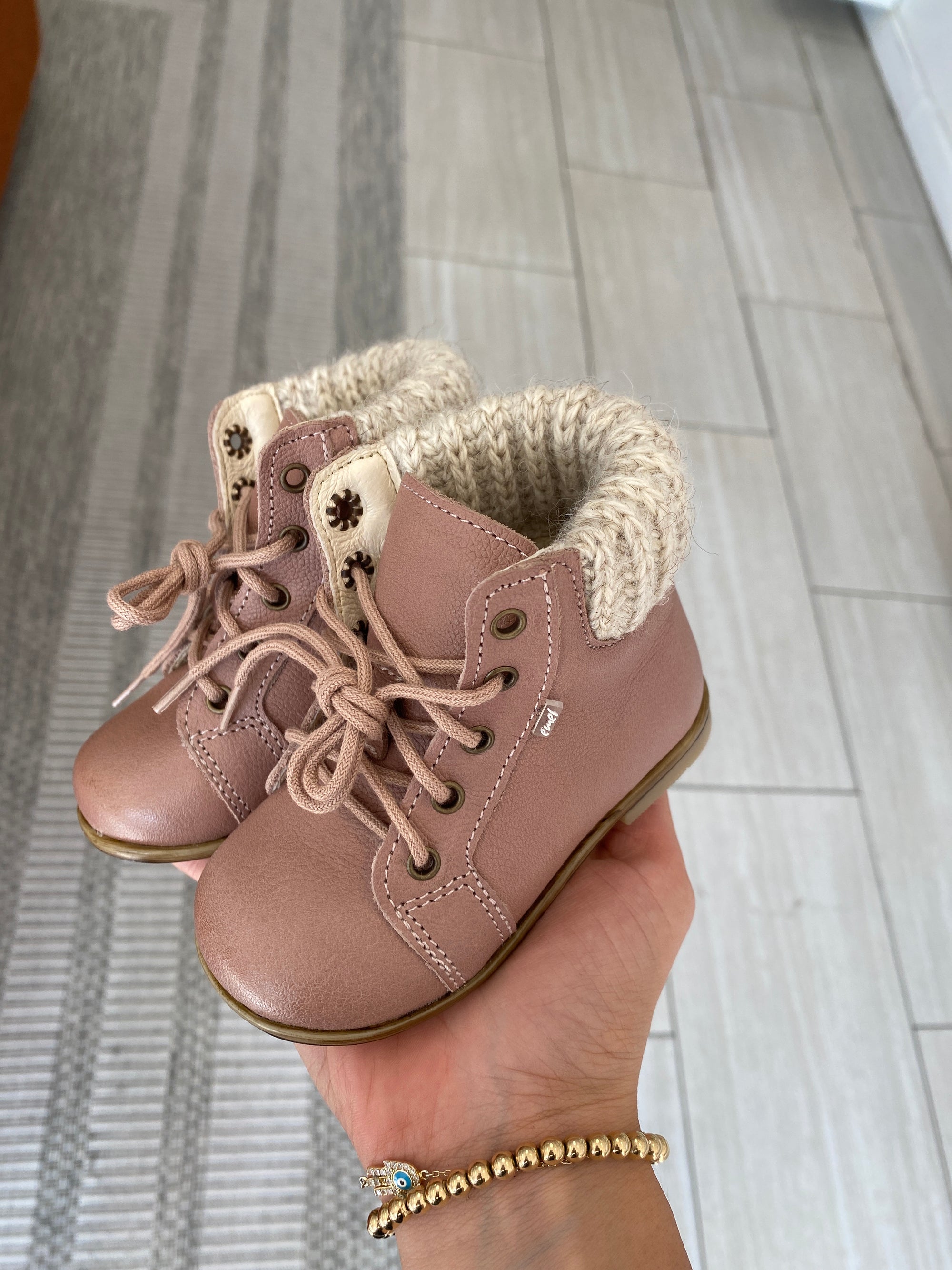 Emel Dusty Pink Sweater Baby Bootie-Tassel Children Shoes