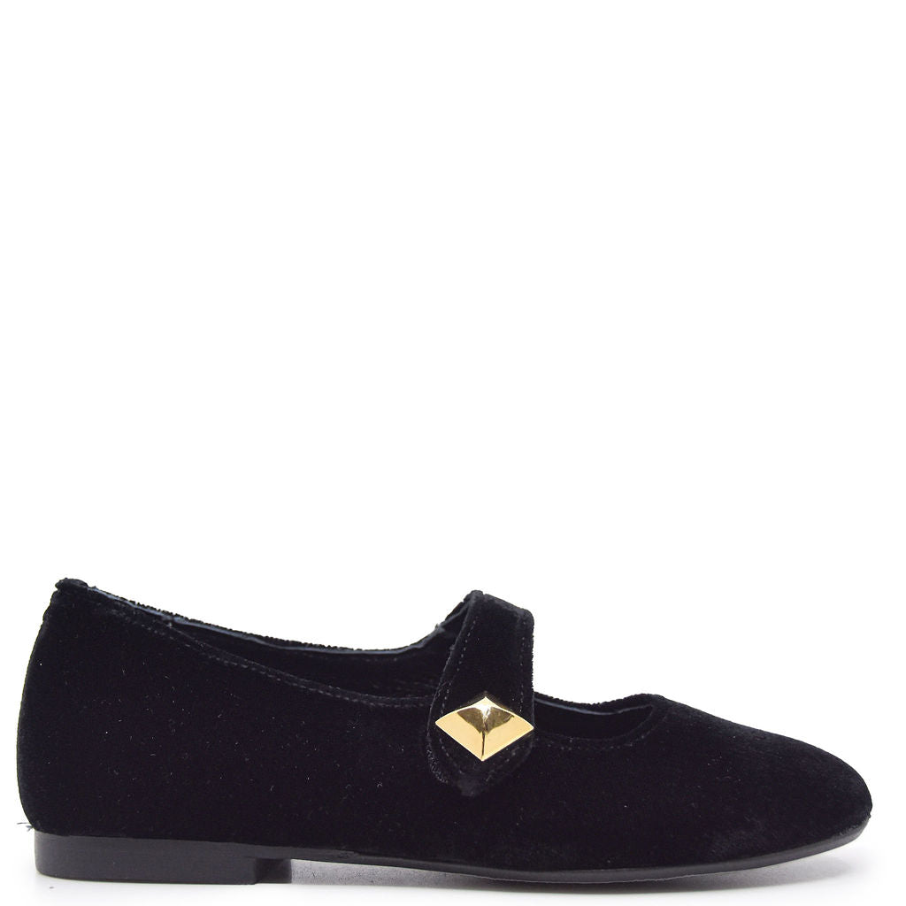 Blublonc Black Velvet Stud Mary Jane-Tassel Children Shoes