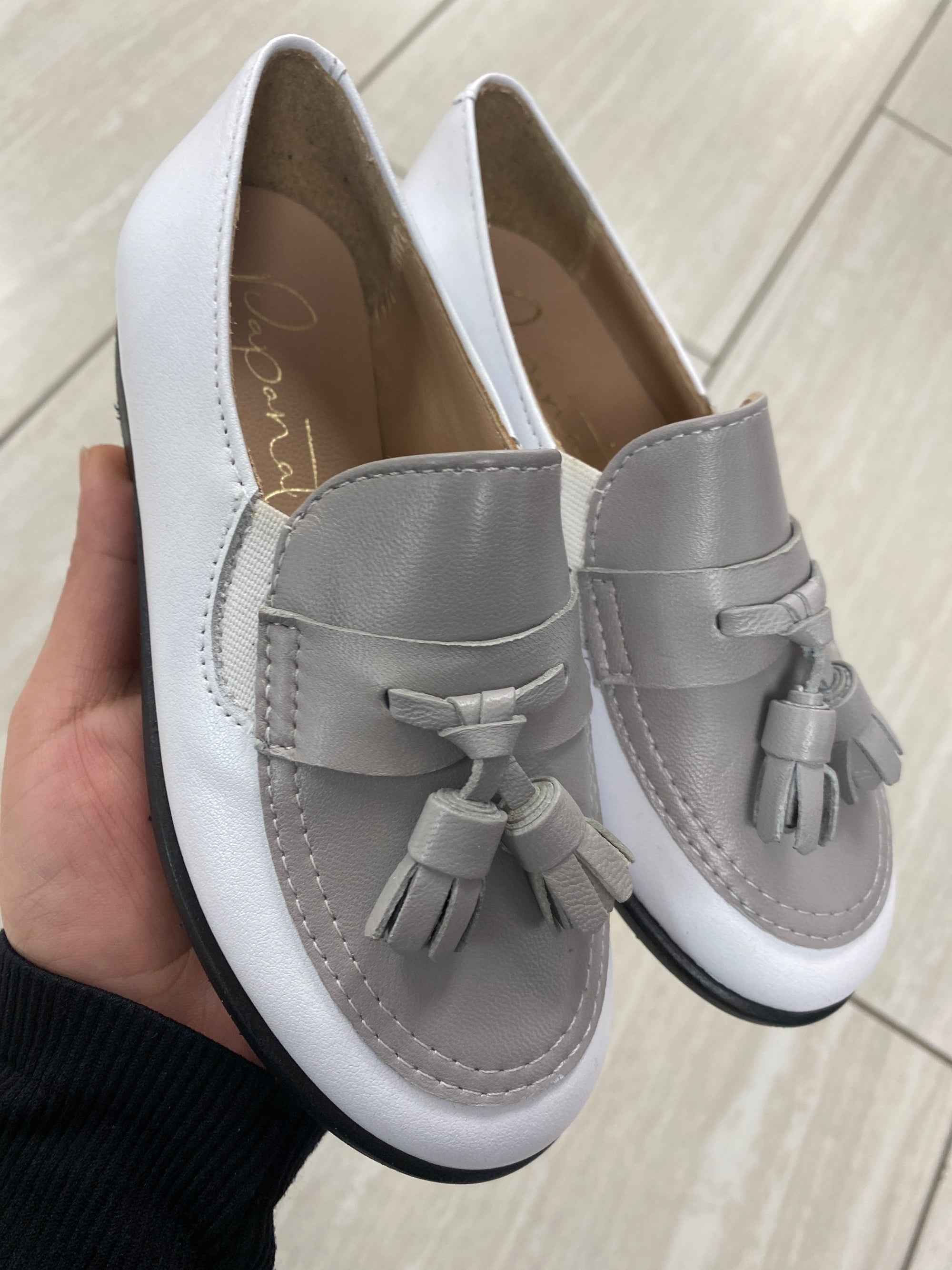 Papanatas White and Gray Tassel Loafer-Tassel Children Shoes