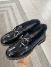 Beberlis Black Patent Fur Chunky Loafer-Tassel Children Shoes