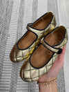 Papanatas Gold Quilted Stud Mary Jane-Tassel Children Shoes