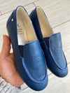 Manuela Navy Embossed Loafer-Tassel Children Shoes