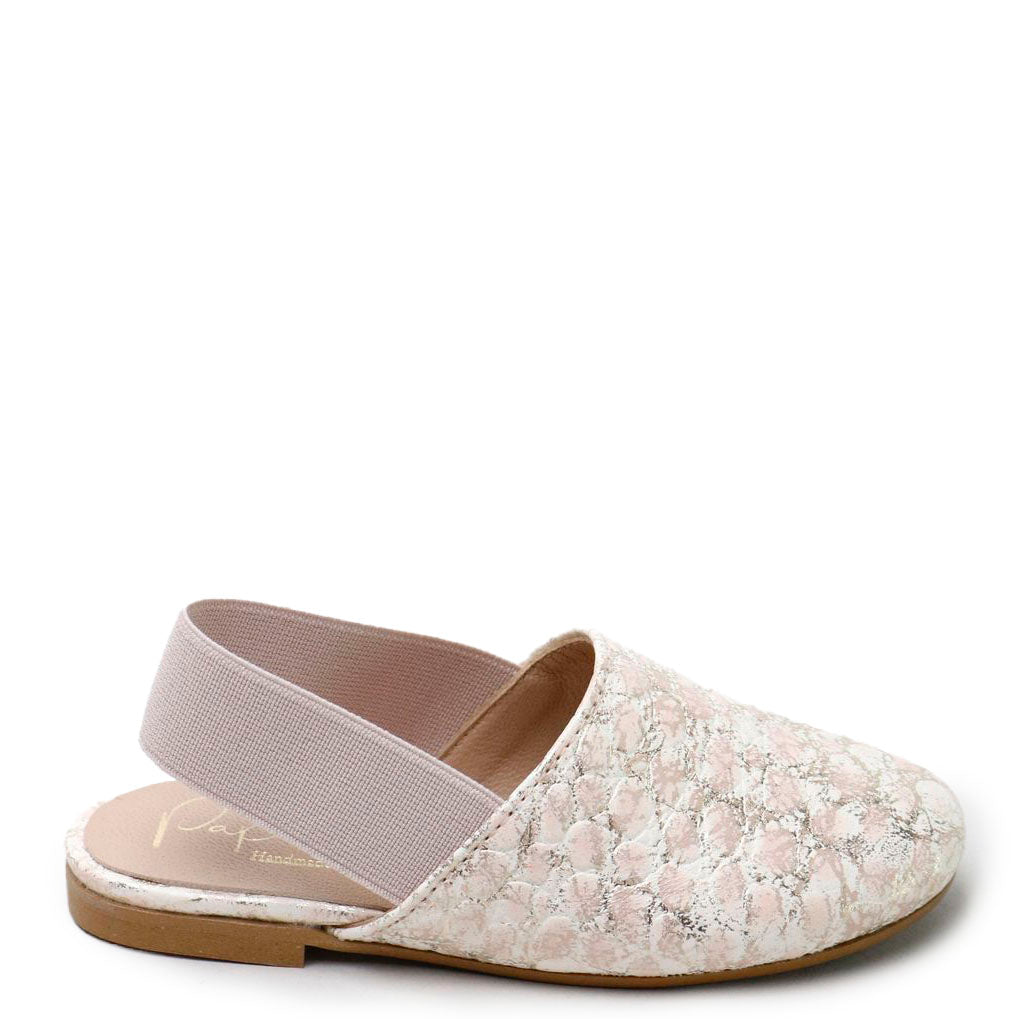 Papanatas Gold and Pink Croc Slingback-Tassel Children Shoes