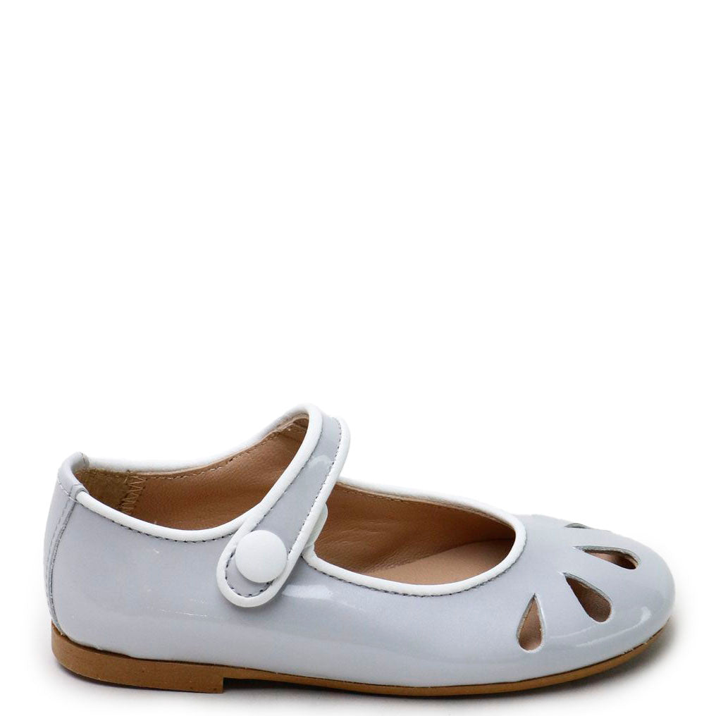 Papanatas Gray and White Patent Perforated Mary Jane-Tassel Children Shoes