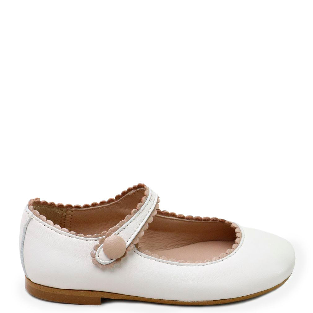 Papanatas Cream and Brown Scalloped Mary Jane-Tassel Children Shoes