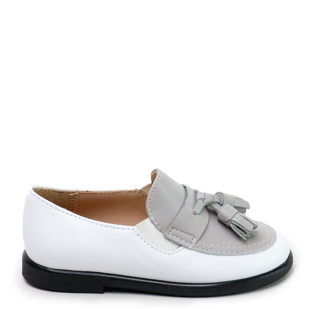 Papanatas White and Gray Tassel Loafer-Tassel Children Shoes