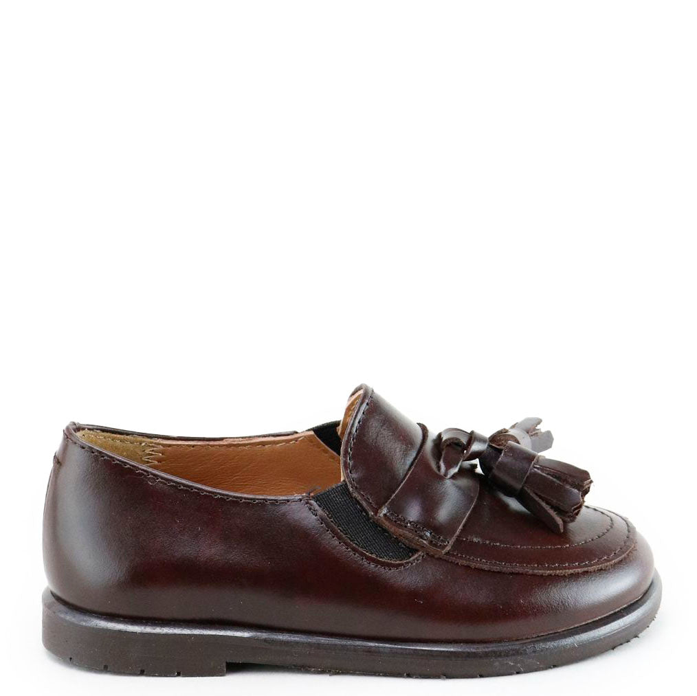 Papanatas Brown Leather Tassel Loafer-Tassel Children Shoes