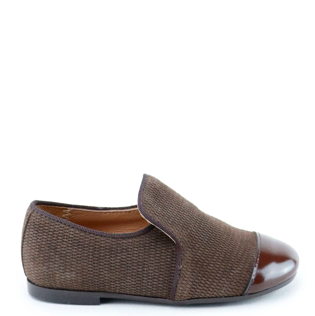 Papanatas Brown Textured Captoe Smoking Loafer-Tassel Children Shoes
