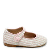 Papanatas Rose and White Linen Weave Mary Jane-Tassel Children Shoes