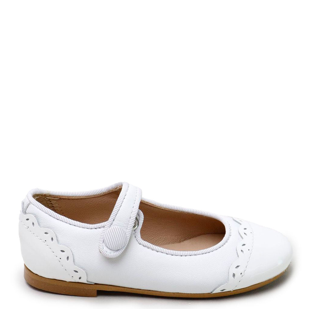 Papanatas White Scalloped Patent Mary Jane-Tassel Children Shoes