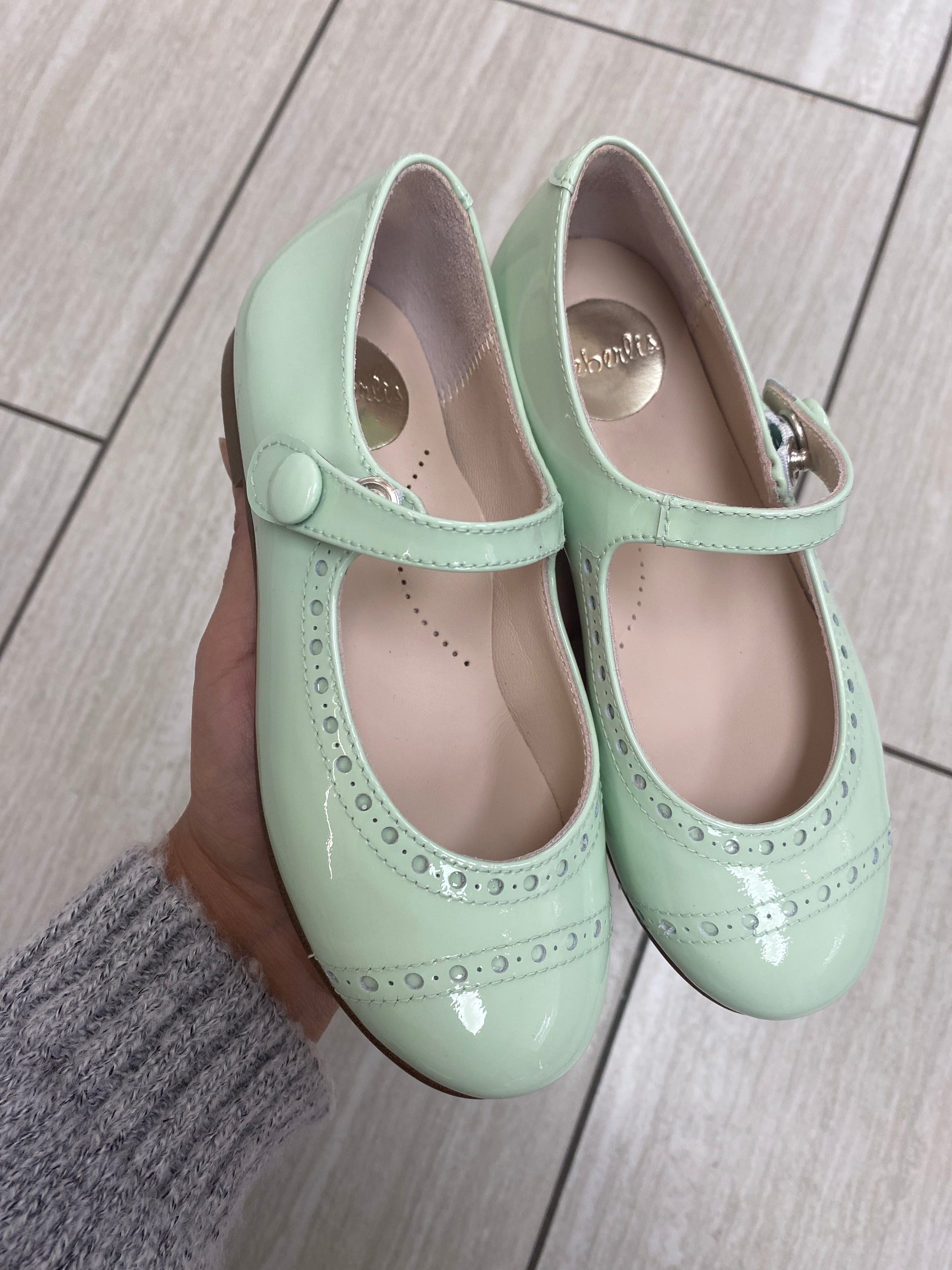 Beberlis Mint Patent Perforated Mary Jane-Tassel Children Shoes