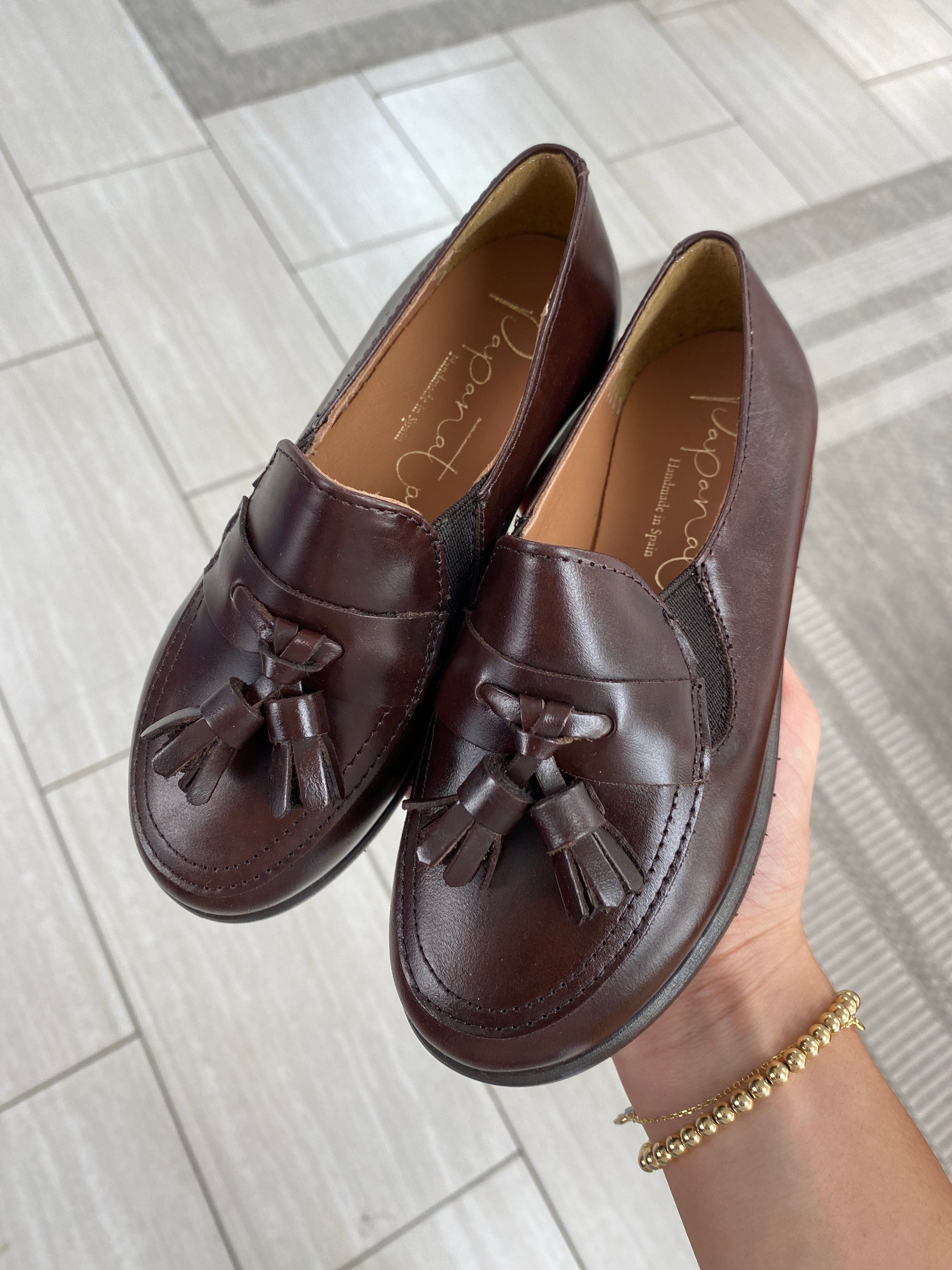 Papanatas Brown Leather Tassel Loafer-Tassel Children Shoes