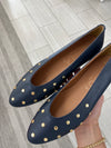 Papanatas Navy Studded Leather V Flat-Tassel Children Shoes