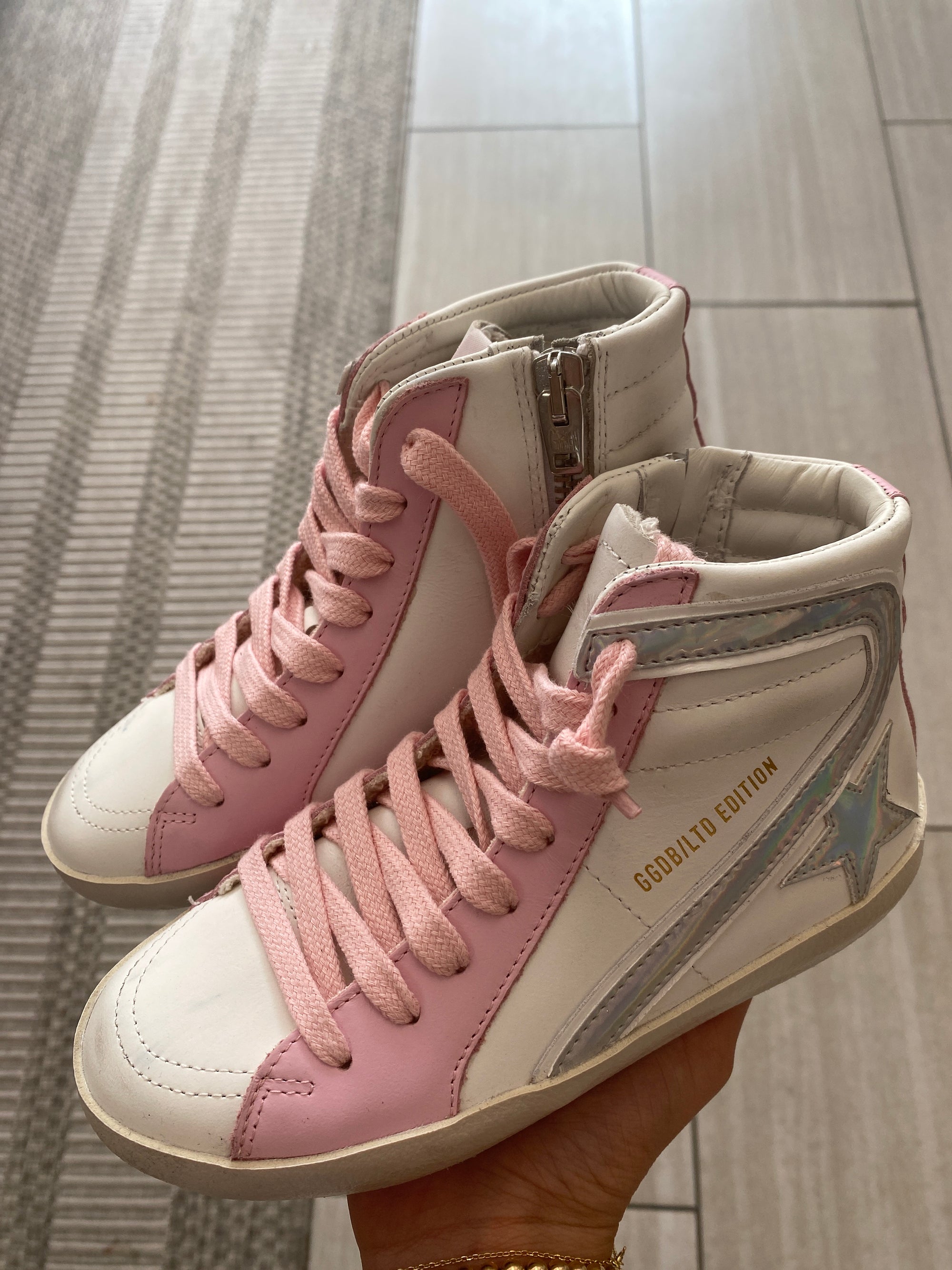 Bonpoint x Golden Goose Iridescent Pink Hi Top Sneaker-Tassel Children Shoes