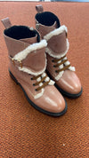 Blublonc Dusty Pink Fur Strap Bootie-Tassel Children Shoes