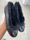 Spain+Co Black Fur Bow Ballet-Tassel Children Shoes