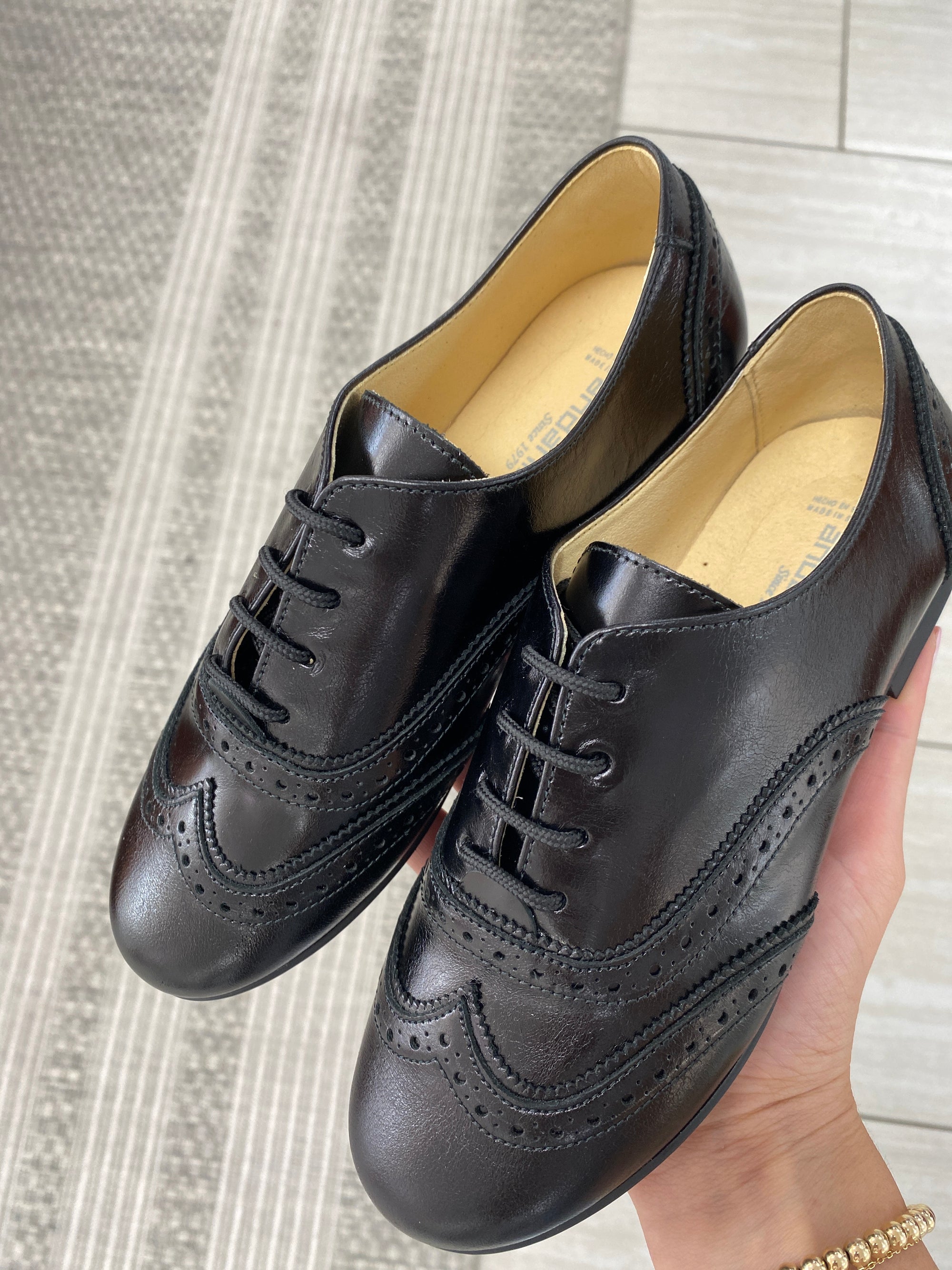 Andanines Black Wingtip Lace Oxford-Tassel Children Shoes