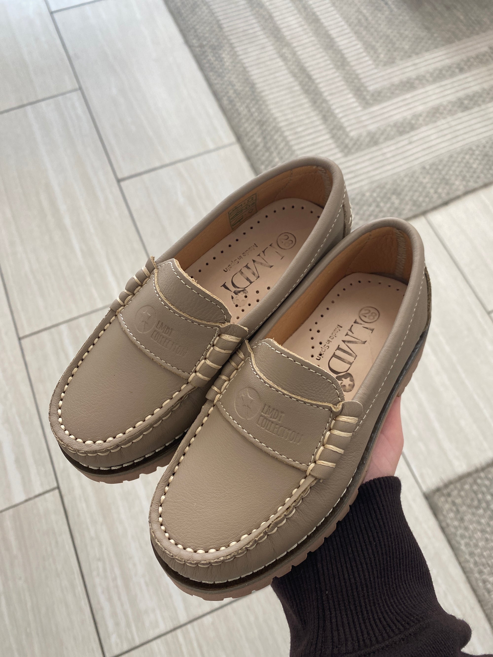 LMDI Taupe Leather Chunky Loafer-Tassel Children Shoes