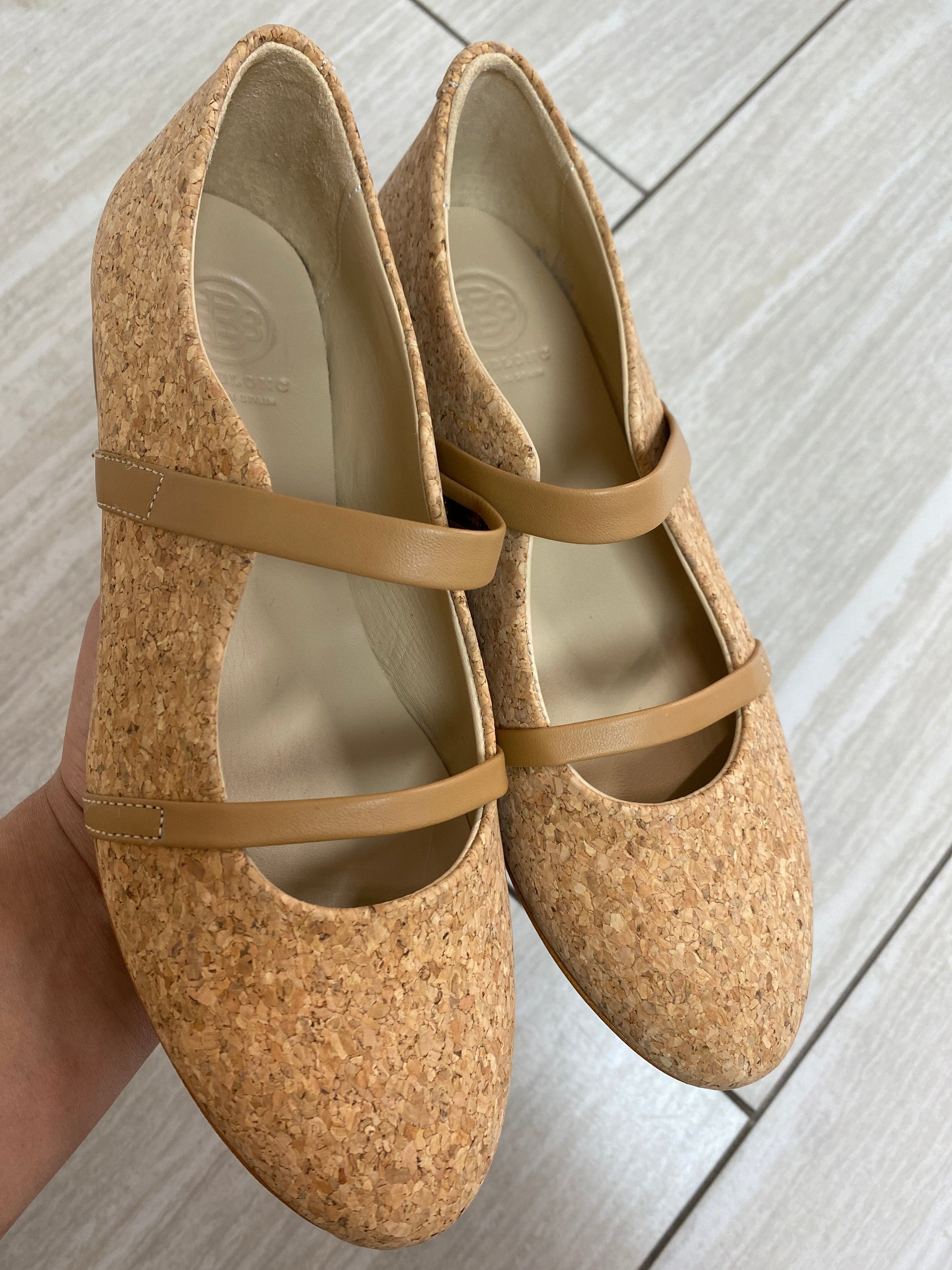 Blublonc Beige Cork Double Strap Mary Jane-Tassel Children Shoes