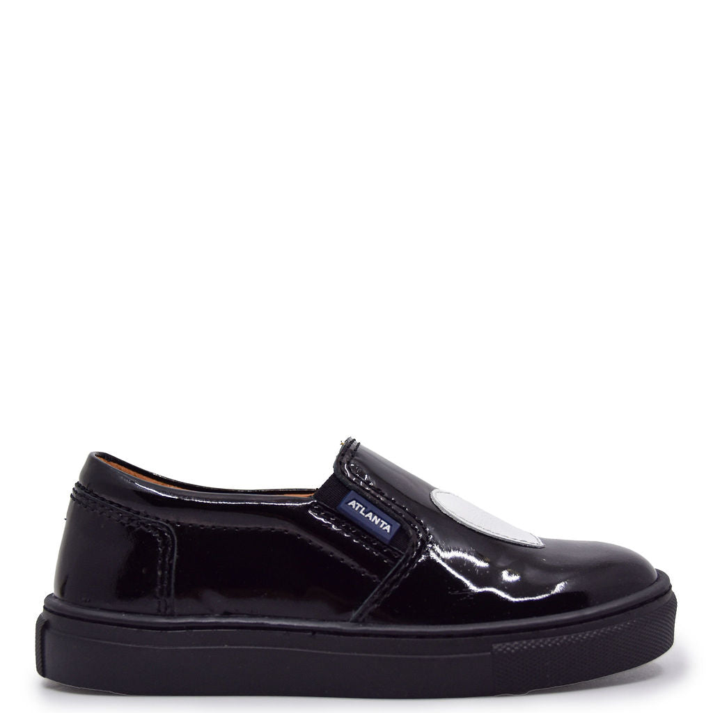 Atlanta Mocassin Black and White Patent Heart Sneaker-Tassel Children Shoes