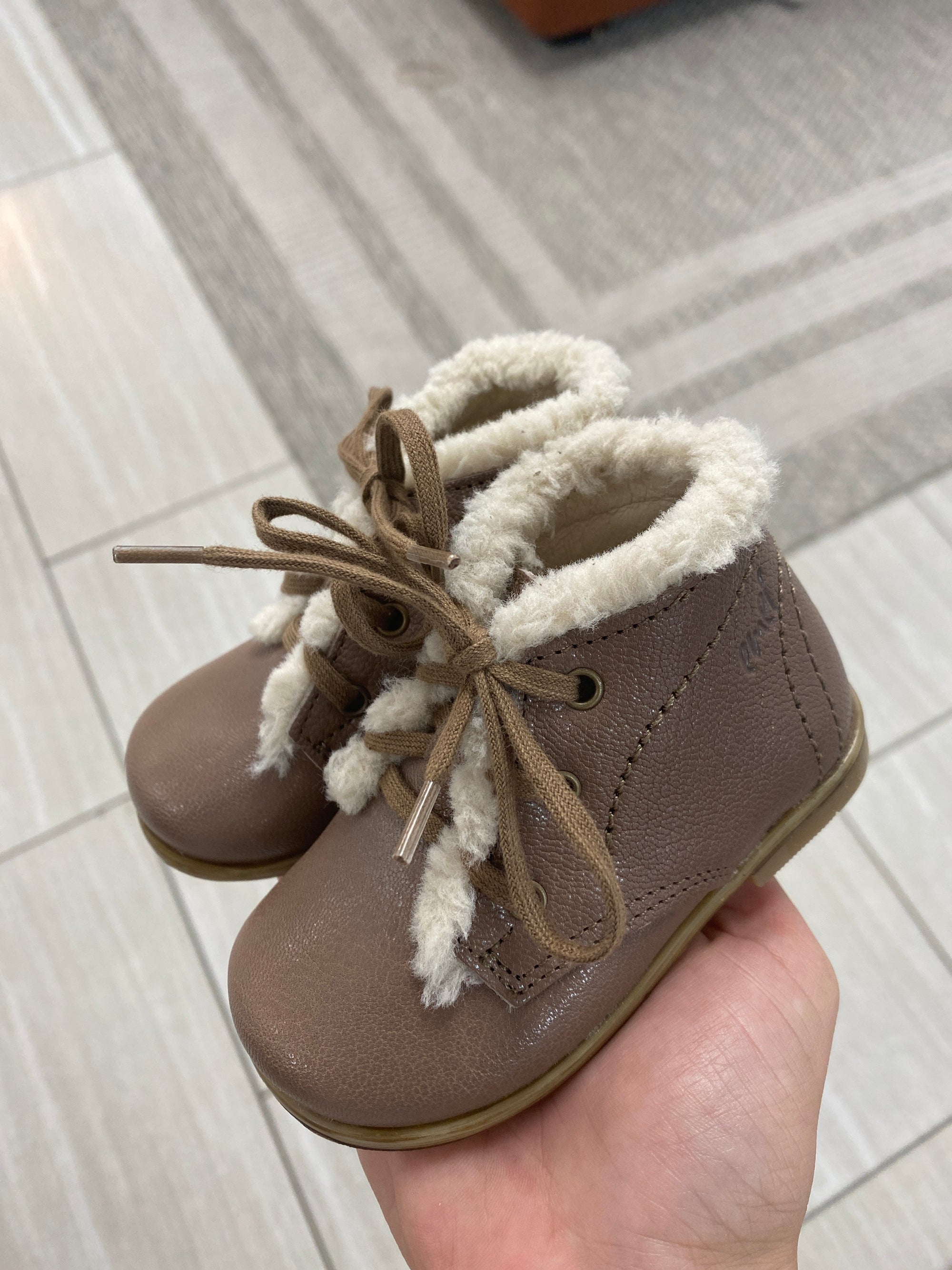 Emel Taupe Fur Trim Baby Bootie-Tassel Children Shoes