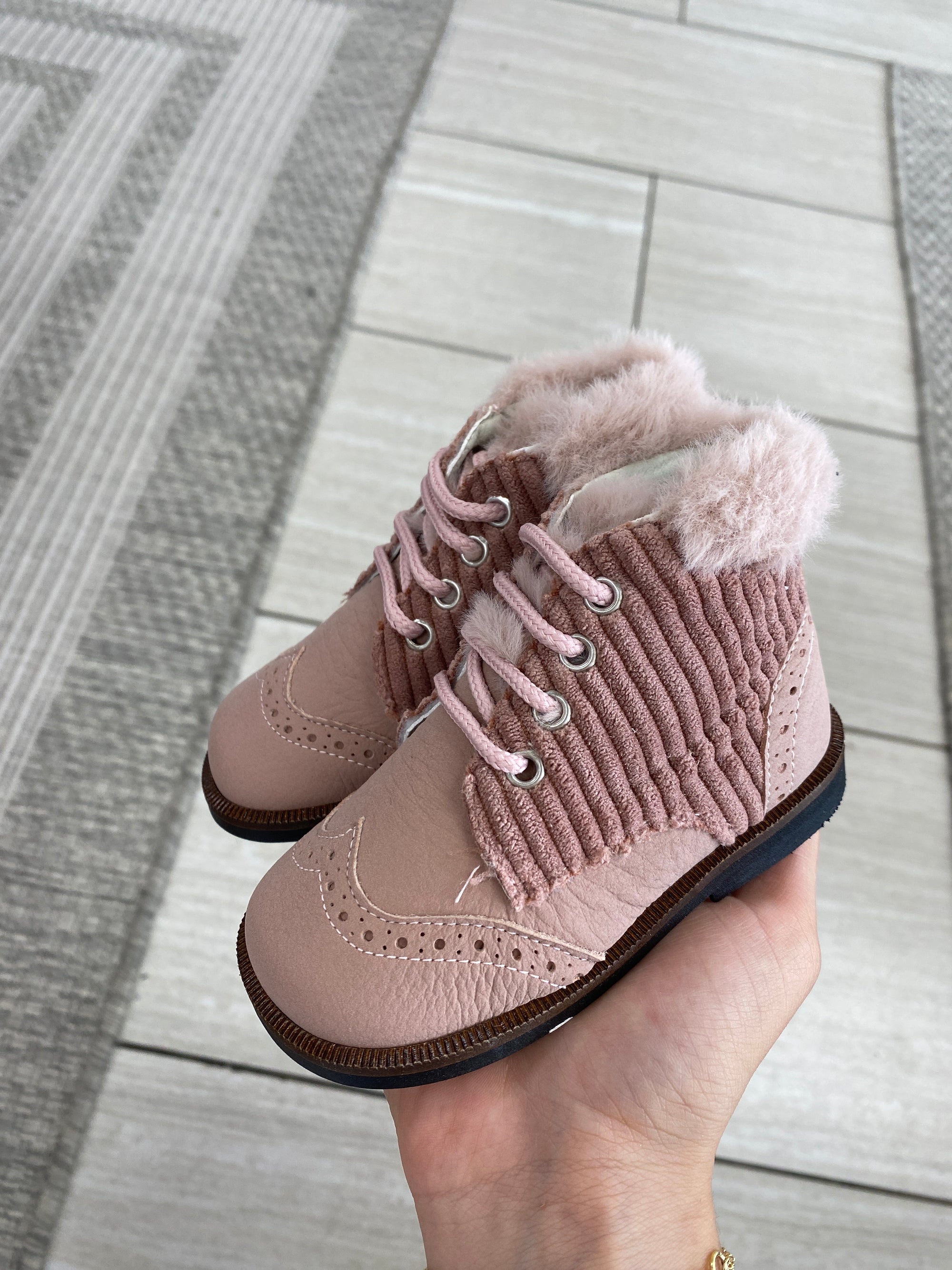 Andanines Rose Fur Baby Bootie-Tassel Children Shoes