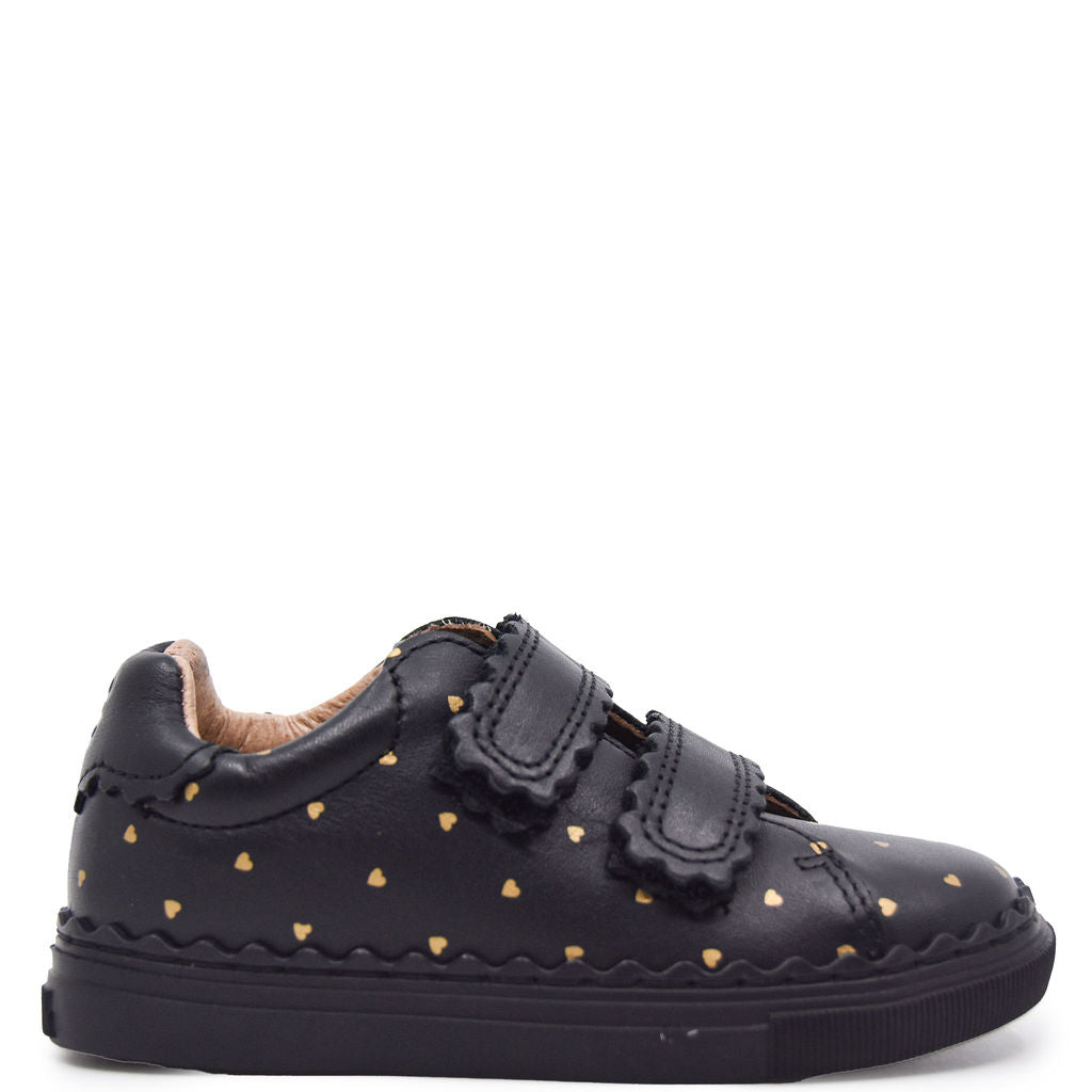 Porte Black and Gold Heart Velcro Sneaker-Tassel Children Shoes