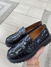 Atlanta Mocassin Black Patent Croc Chunky Penny Loafer-Tassel Children Shoes