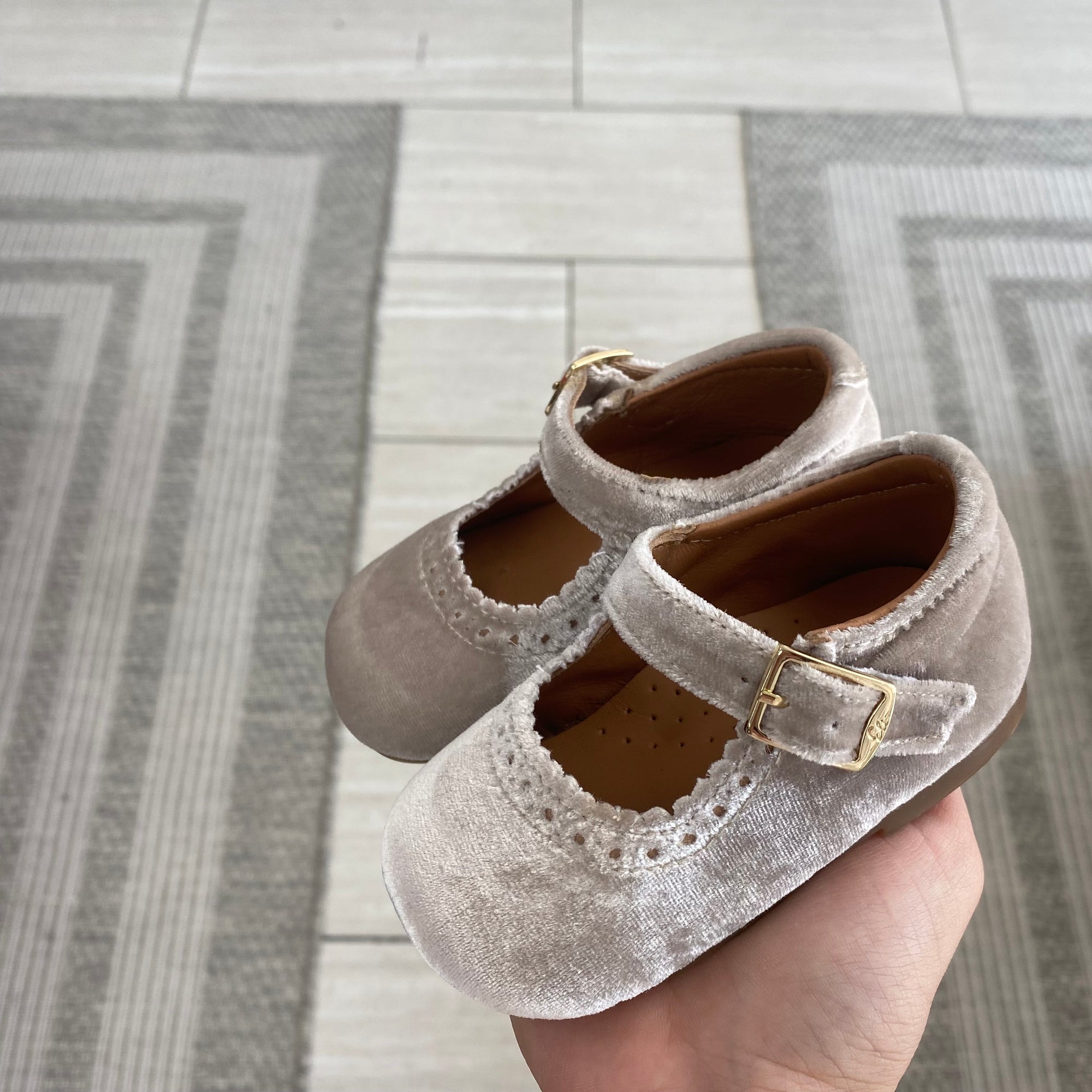 Papanatas Taupe Velvet Baby Shoe-Tassel Children Shoes