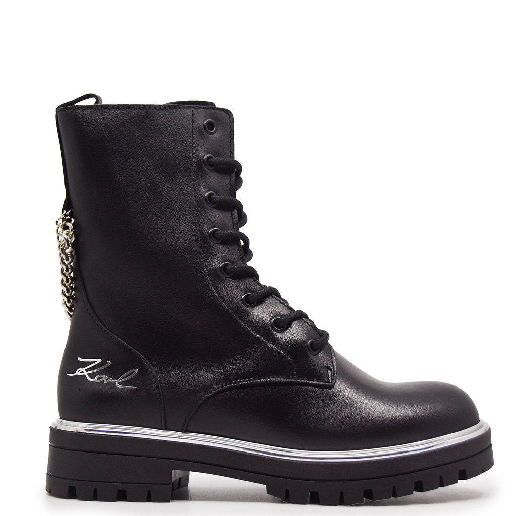 Karl Lagerfeld Black Chain Boot-Tassel Children Shoes