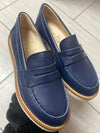 Beberlis Navy Pebbled Boat Loafer-Tassel Children Shoes