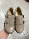 Blublonc Taupe Leather Double Monk Loafer-Tassel Children Shoes