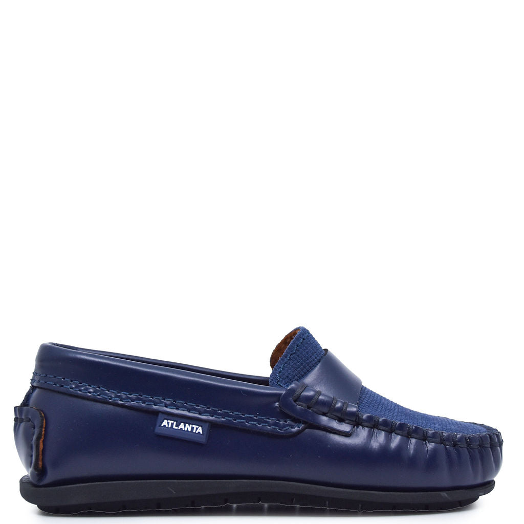 Atlanta Mocassin Twill and Leather Navy Penny Loafer-Tassel Children Shoes