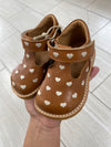 Angulus Cognac Heart T Strap Baby Shoe-Tassel Children Shoes