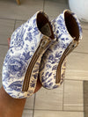 Pepe White and Blue Floral Zipper Baby Bootie-Tassel Children Shoes