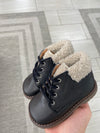 Papanatas Black and Taupe Fur Chunky Baby Bootie-Tassel Children Shoes