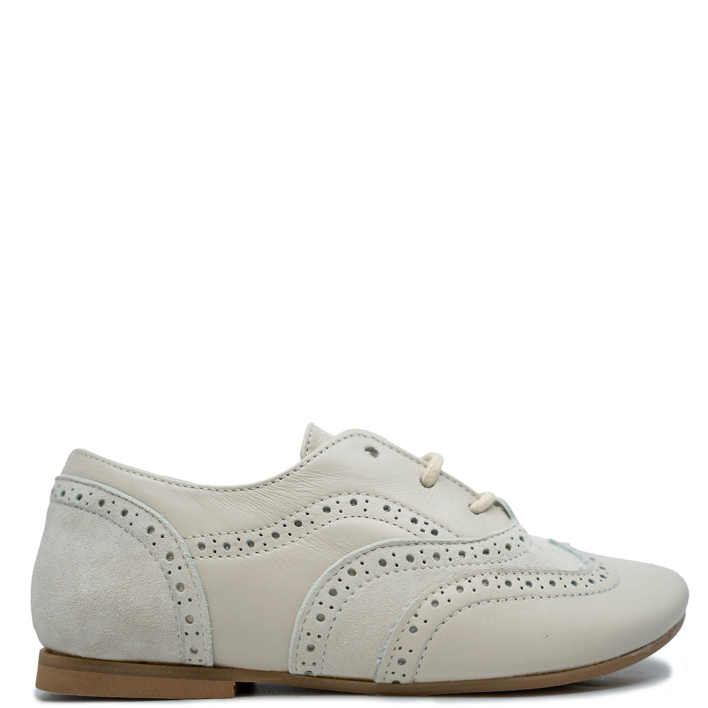 Manuela Cream Wingtip Oxford-Tassel Children Shoes