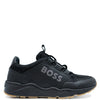 Hugo Boss Solid Black Elastic Sneaker-Tassel Children Shoes