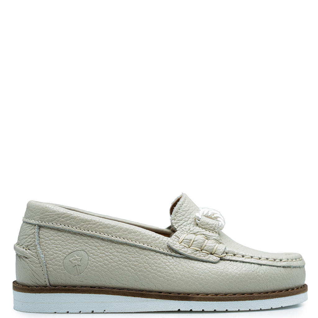 LMDI Cream Leather Rope Boat Loafer-Tassel Children Shoes