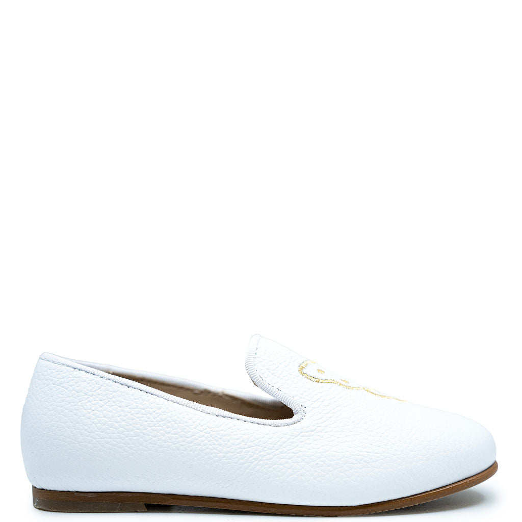 LMDI White Leather Butterfly Smoking Loafer-Tassel Children Shoes