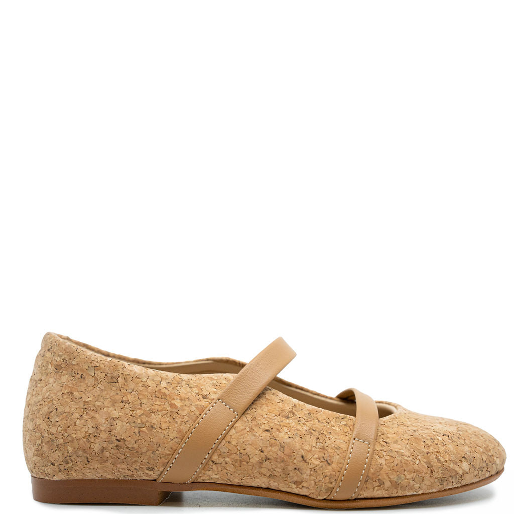 Blublonc Beige Cork Double Strap Mary Jane-Tassel Children Shoes