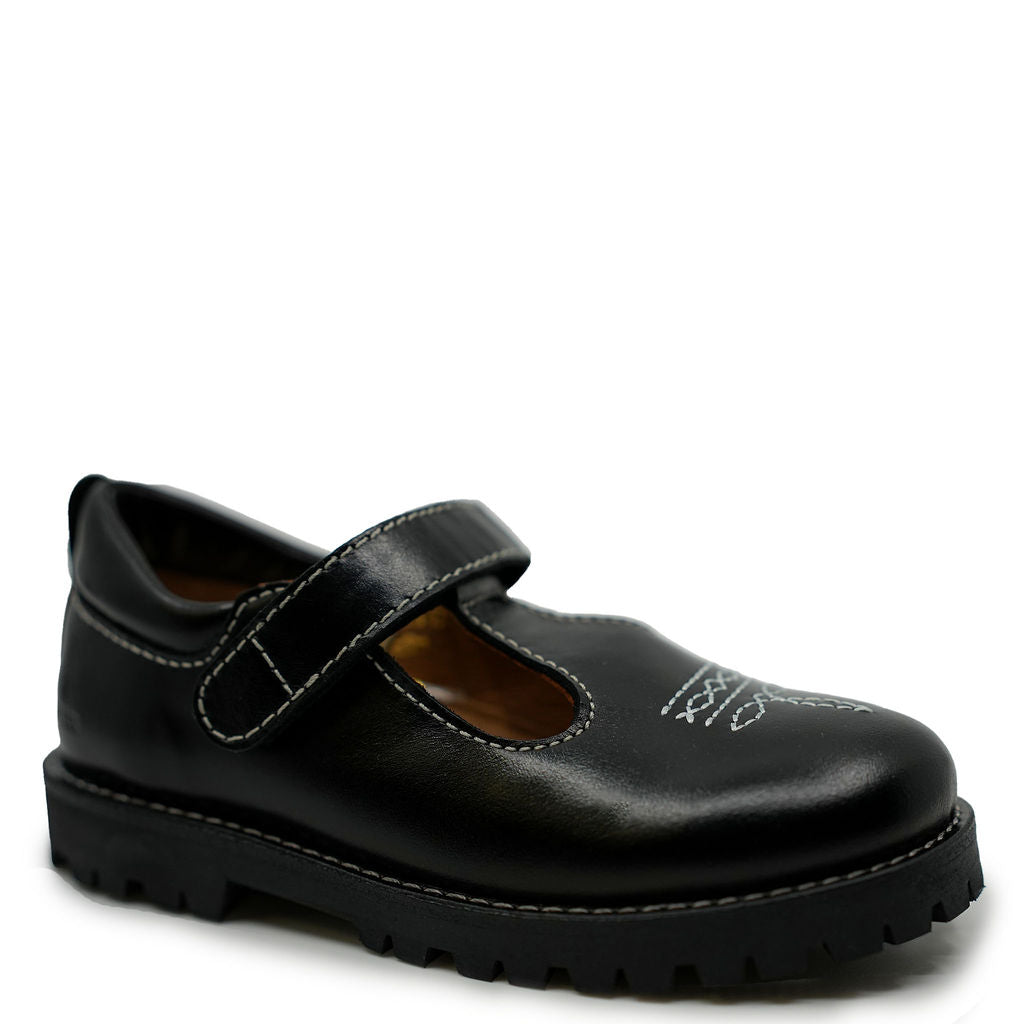 Angulus Black Chunky Mary Jane-Tassel Children Shoes